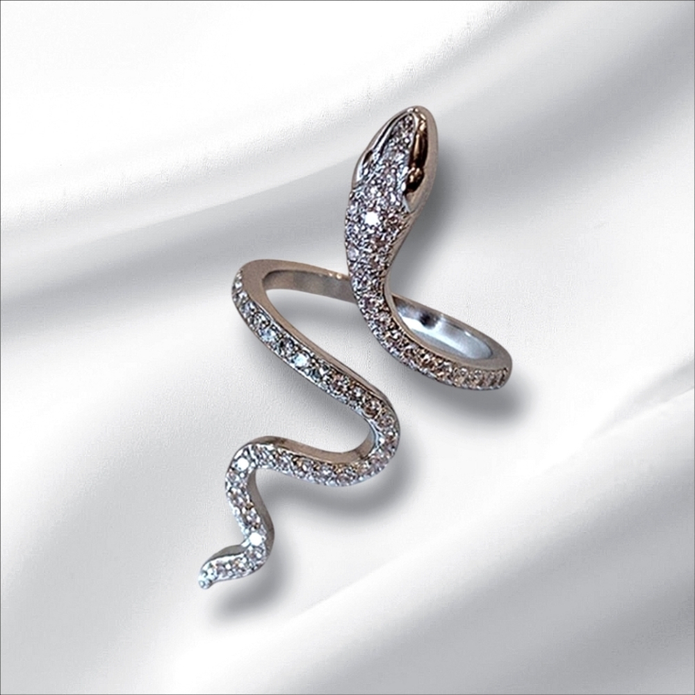 New Silver Adjustable Rhinestone Snake Ring